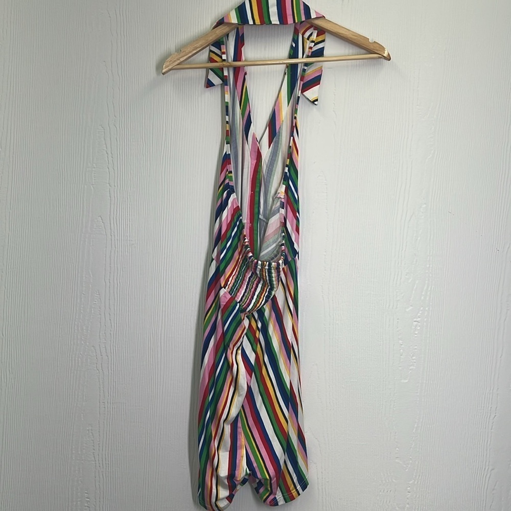 Mod Cloth - Rainbow Stripe Button Down Halter Short Romper Size Medium - Picture 9 of 11